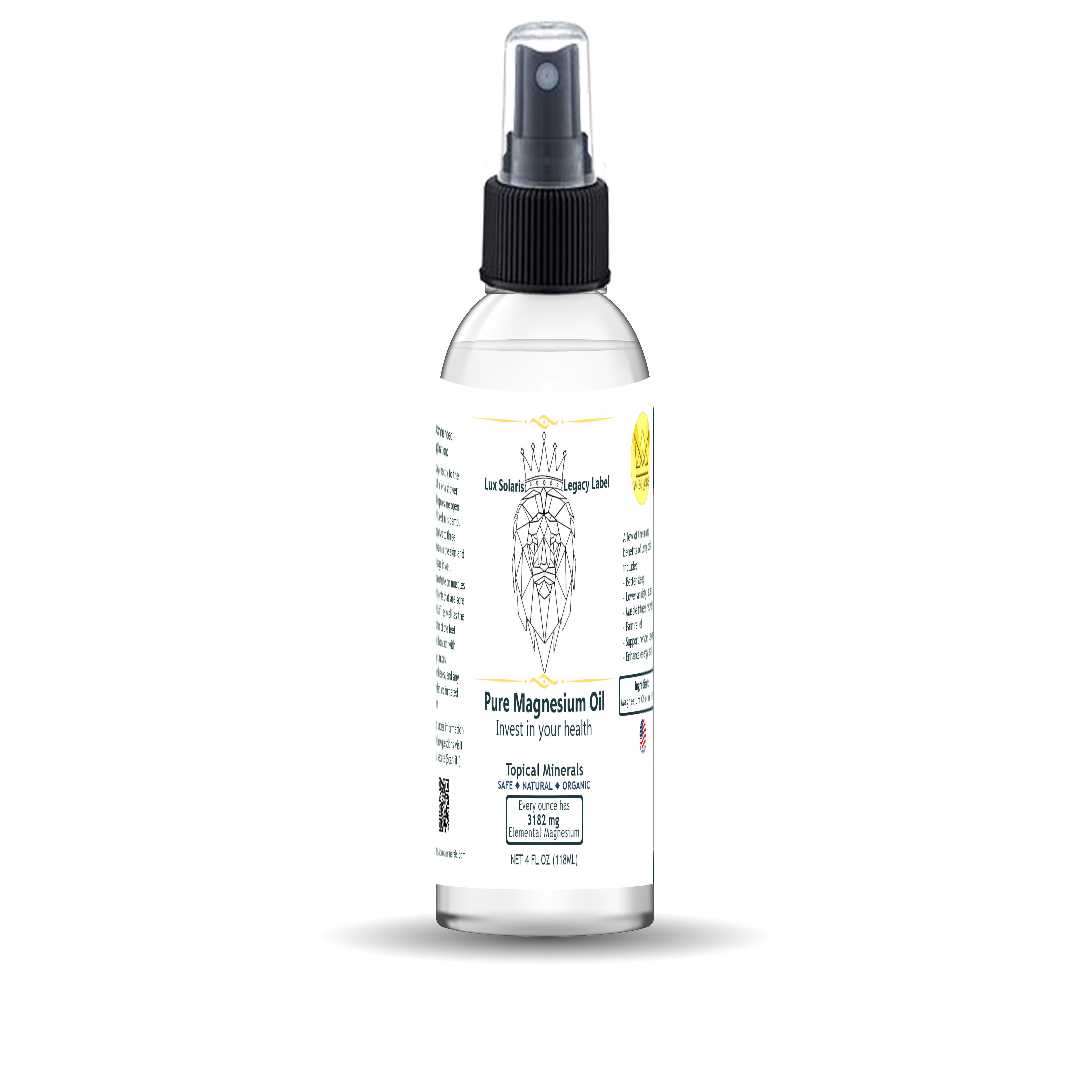 Topical Minerals Pure Magnesium Oil Mockup Bottle 4 fluid onces with spray
