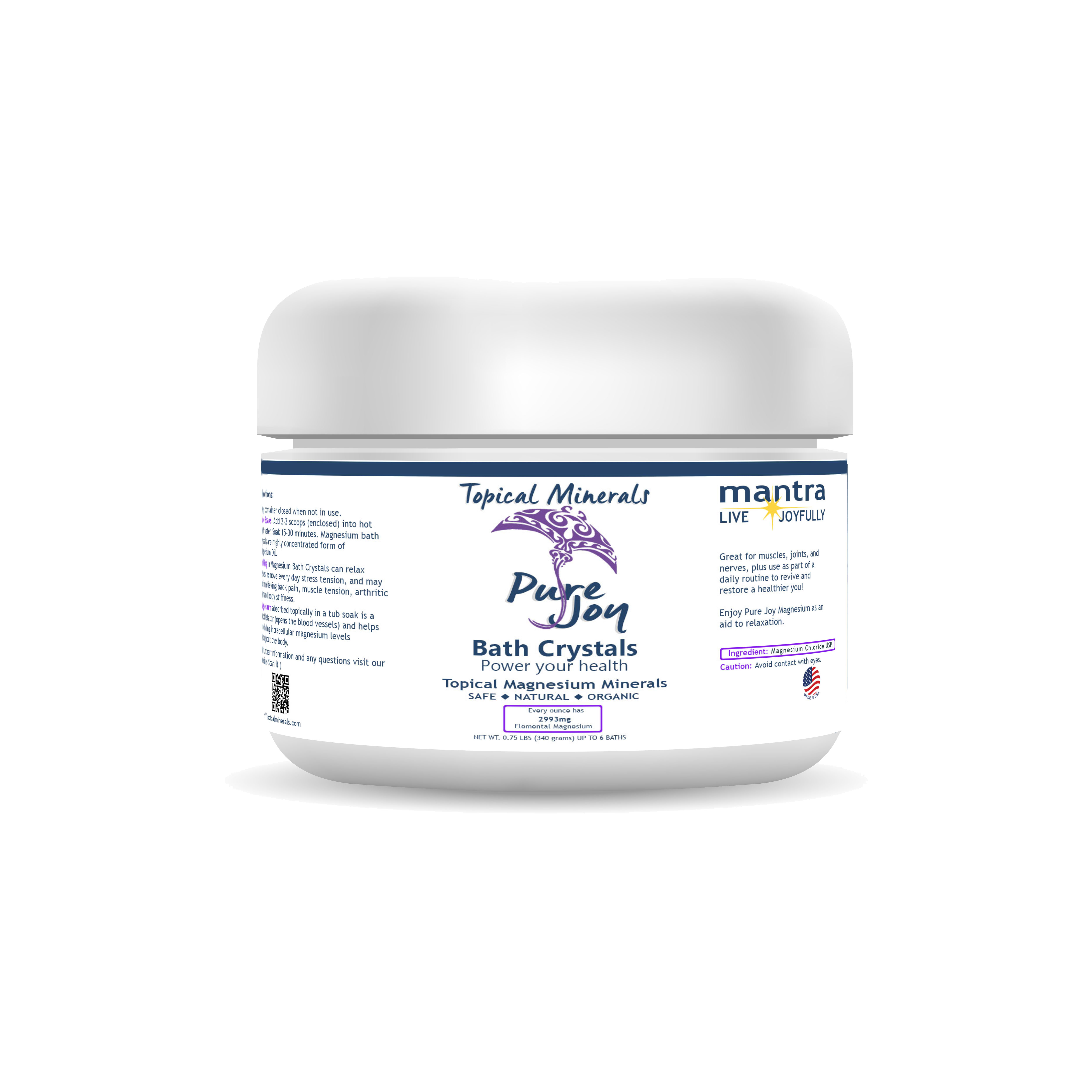 Topical Minerals Magnesium Bath Crystals Mockup 0.75 pound jar